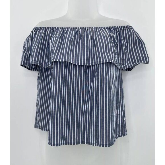 Xilaration Blue & White Striped Off Shoulder 100% Cotton Boho Blouse Festival M - Picture 1 of 8